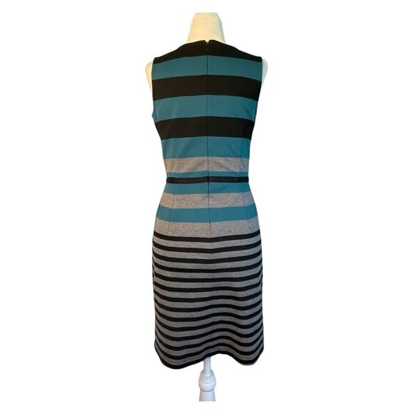 Loft Striped Shift Dress Black Gray Blue Knit Mini Sleeveless Stretch 0 - Picture 3 of 6